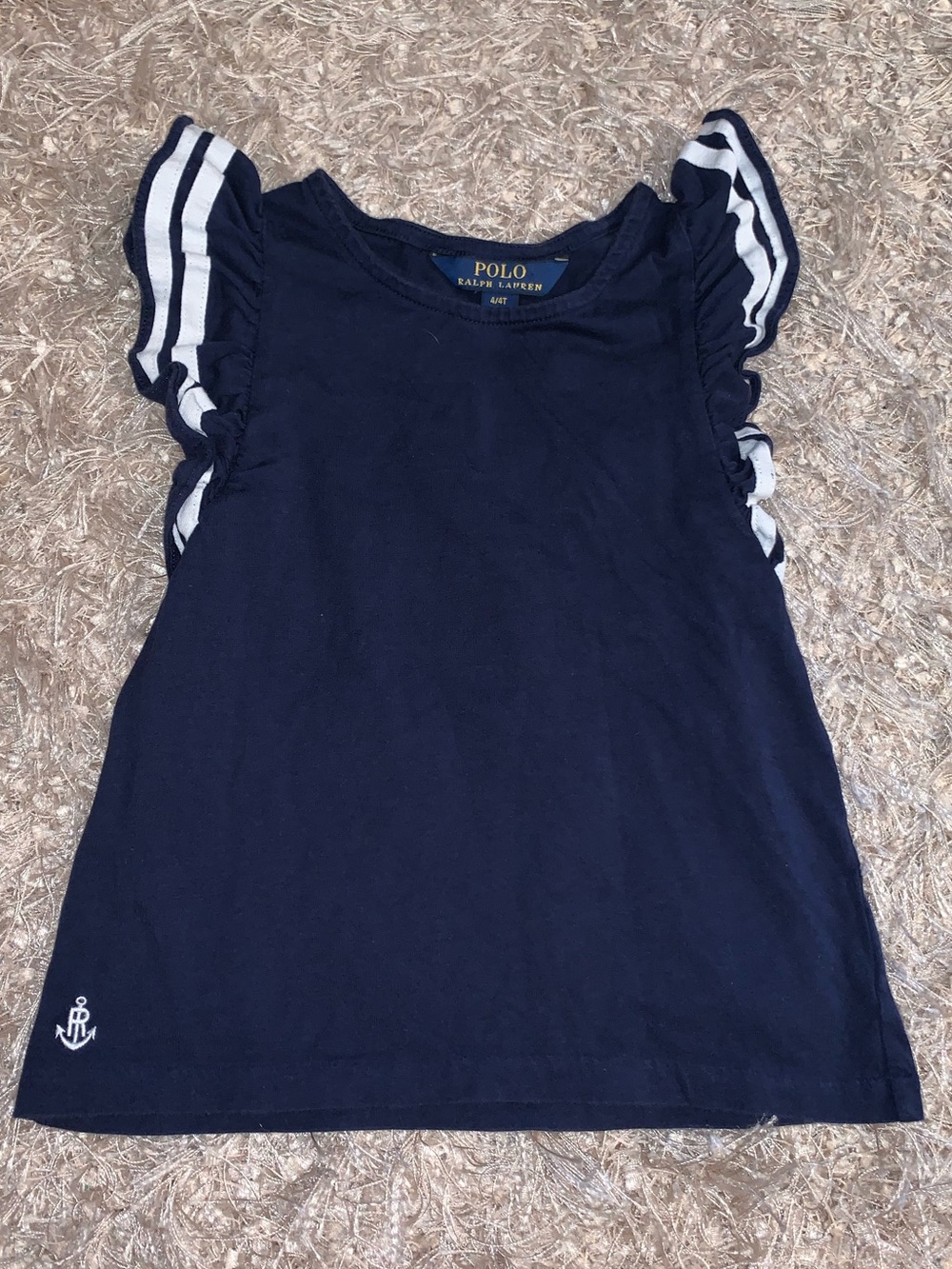 Polo by Ralph Lauren Girls' Navy Ruffle Sleeve Tee size 4/4T